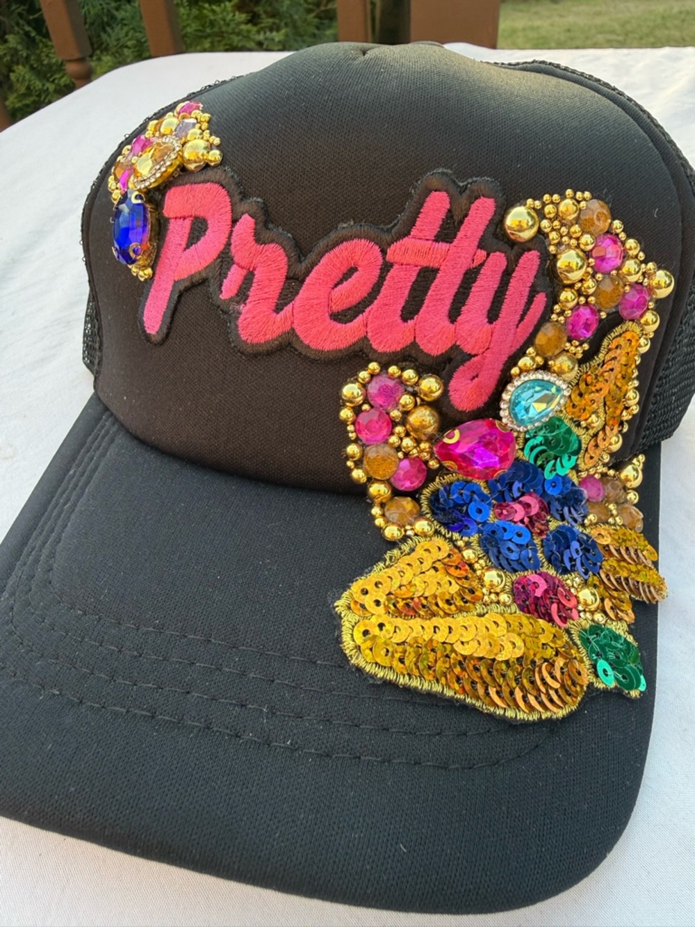 Pretty  custom Embellished Black Trucker Hat - Women Accessories